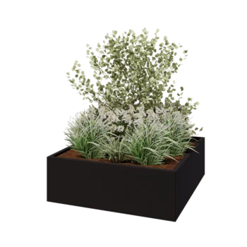 Oceľový kvetináč - Štvorec - 120 x 120 x 40 cm - RAL9005 matný (čierny) - Bez spodnej dosky