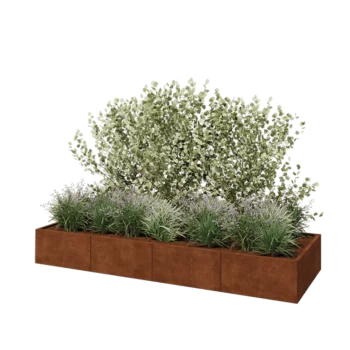 Cortenový kvetináč XXL - Obdĺžnik - 320 x 100 x 40 cm - So spodnou doskou