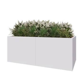 Oceľový kvetináč XXL - Obdĺžnik - 200 x 100 x 80 cm - RAL9010 matný (biela) - So spodnou doskou
