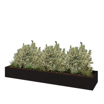 Oceľový kvetináč XXL - Obdĺžnik - 360 x 80 x 40 cm - RAL9005 matný (čierny) - So spodnou doskou