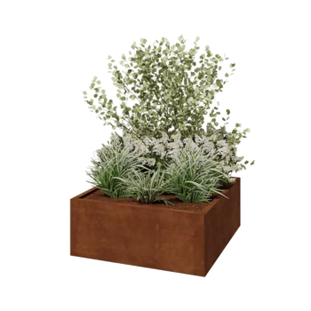 Cortenový kvetináč - Štvorec - 100 x 100 x 40 cm - Bez spodnej dosky
