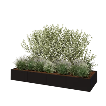 Oceľový kvetináč XXL - Obdĺžnik - 320 x 100 x 40 cm - RAL9005 matný (čierny) - So spodnou doskou