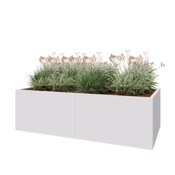 Oceľový kvetináč XXL - Obdĺžnik - 200 x 100 x 60 cm - RAL9010 matný (biela) - So spodnou doskou