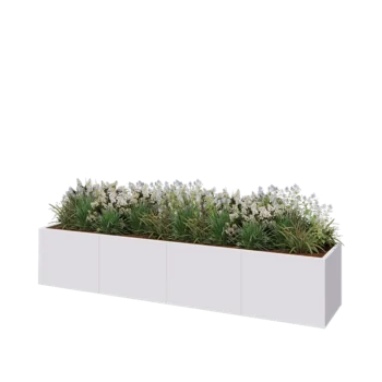 Oceľový kvetináč XXL - Obdĺžnik - 320 x 60 x 60 cm - RAL9010 matný (biela) - So spodnou doskou