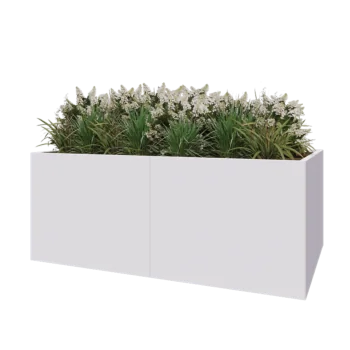 Oceľový kvetináč XXL - Obdĺžnik - 200 x 120 x 80 cm - RAL9010 matný (biela) - So spodnou doskou
