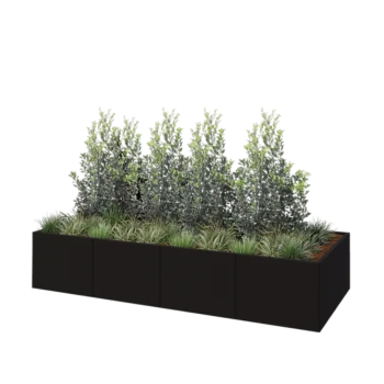 Oceľový kvetináč XXL - Obdĺžnik - 320 x 120 x 60 cm - RAL9005 matný (čierny) - So spodnou doskou