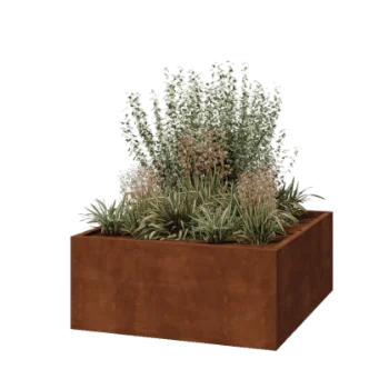 Cortenový kvetináč - Štvorec - 140 x 140 x 60 cm - Zvarený - So spodnou doskou