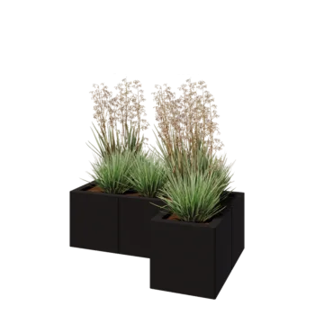 Oceľový kvetináč - L-tvar - 90 x 60 x 30 cm - RAL9005 matný (čierny) - So spodnou doskou