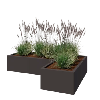 Oceľový kvetináč - L-tvar - 150 x 100 x 30 cm - RAL7016 matný (antracitová sivá) - Bez spodnej dosky