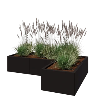 Oceľový kvetináč - L-tvar - 150 x 100 x 30 cm - RAL9005 matný (čierny) - So spodnou doskou