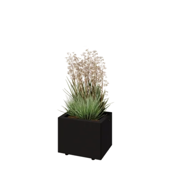 Oceľový kvetináč - Obdĺžnik - 40 x 30 x 30 cm - RAL9005 matný (čierny) - So spodnou doskou - S nohami