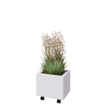 Oceľový kvetináč - Obdĺžnik - 40 x 30 x 30 cm - RAL9010 matný (biela) - So spodnou doskou - S kolieskami