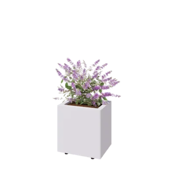 Oceľový kvetináč - Obdĺžnik - 40 x 30 x 40 cm - RAL9010 matný (biela) - So spodnou doskou - S nohami