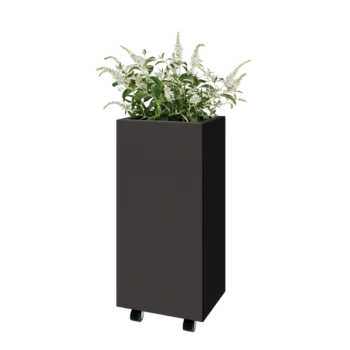 Oceľový kvetináč - Obdĺžnik - 40 x 30 x 80 cm - Iná farba RAL - So spodnou doskou - S kolieskami