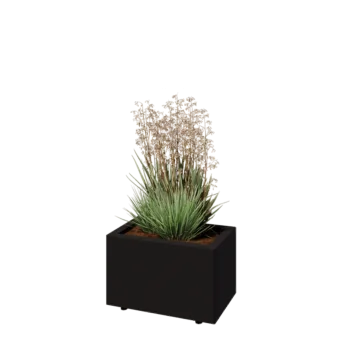 Oceľový kvetináč - Obdĺžnik - 50 x 30 x 30 cm - RAL9005 matný (čierny) - So spodnou doskou - S nohami