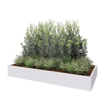Oceľový kvetináč XXL - Obdĺžnik - 240 x 100 x 30 cm - RAL9010 matný (biela) - So spodnou doskou