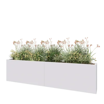 Oceľový kvetináč XXL - Obdĺžnik - 240 x 30 x 60 cm - RAL9010 matný (biela) - So spodnou doskou
