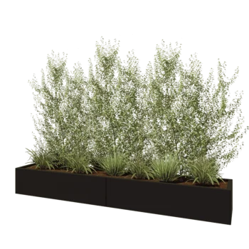 Oceľový kvetináč XXL - Obdĺžnik - 240 x 40 x 30 cm - RAL9005 matný (čierny) - So spodnou doskou