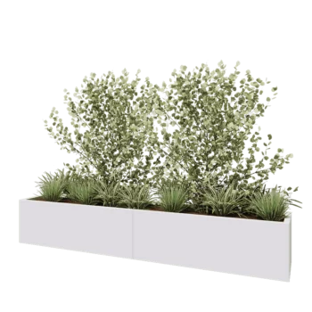 Oceľový kvetináč XXL - Obdĺžnik - 240 x 40 x 40 cm - RAL9010 matný (biela) - So spodnou doskou
