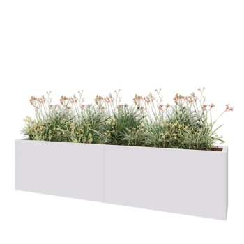Oceľový kvetináč XXL - Obdĺžnik - 240 x 40 x 60 cm - RAL9010 matný (biela) - So spodnou doskou