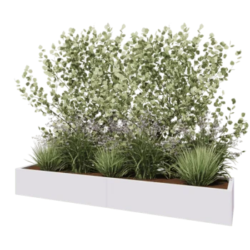 Oceľový kvetináč XXL - Obdĺžnik - 240 x 50 x 30 cm - RAL9010 matný (biela) - So spodnou doskou