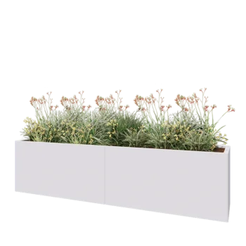 Oceľový kvetináč XXL - Obdĺžnik - 240 x 50 x 60 cm - RAL9010 matný (biela) - So spodnou doskou