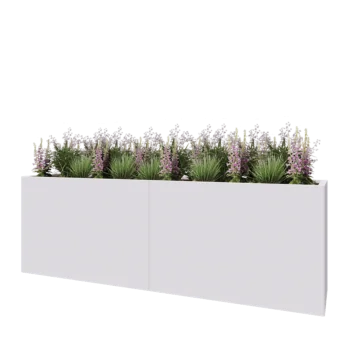 Oceľový kvetináč XXL - Obdĺžnik - 240 x 50 x 80 cm - RAL9010 matný (biela) - So spodnou doskou