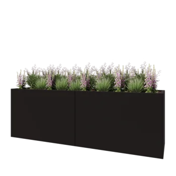 Oceľový kvetináč XXL - Obdĺžnik - 240 x 60 x 80 cm - RAL9005 matný (čierny) - So spodnou doskou