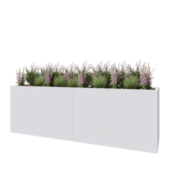 Oceľový kvetináč XXL - Obdĺžnik - 240 x 60 x 80 cm - RAL9010 matný (biela) - So spodnou doskou