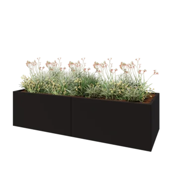 Oceľový kvetináč XXL - Obdĺžnik - 240 x 80 x 60 cm - RAL9005 matný (čierny) - So spodnou doskou