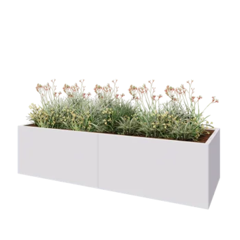 Oceľový kvetináč XXL - Obdĺžnik - 240 x 80 x 60 cm - RAL9010 matný (biela) - So spodnou doskou