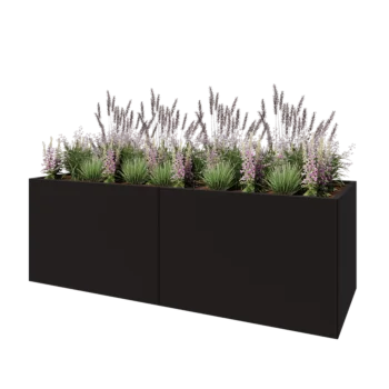 Oceľový kvetináč XXL - Obdĺžnik - 240 x 80 x 80 cm - RAL9005 matný (čierny) - So spodnou doskou