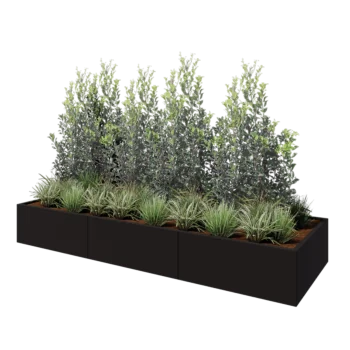 Oceľový kvetináč XXL - Obdĺžnik - 300 x 100 x 40 cm - RAL9005 matný (čierny) - Bez spodnej dosky