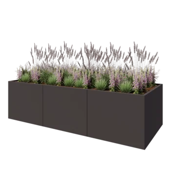 Oceľový kvetináč XXL - Obdĺžnik - 300 x 120 x 80 cm - Iná farba RAL - So spodnou doskou