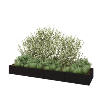 Oceľový kvetináč XXL - Obdĺžnik - 400 x 100 x 40 cm - RAL9005 matný (čierny) - Bez spodnej dosky