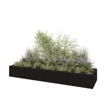 Oceľový kvetináč XXL - Obdĺžnik - 400 x 100 x 50 cm - RAL9005 matný (čierny) - Bez spodnej dosky