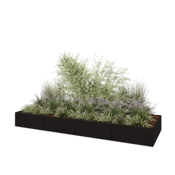 Oceľový kvetináč XXL - Obdĺžnik - 400 x 120 x 40 cm - RAL9005 matný (čierny) - So spodnou doskou