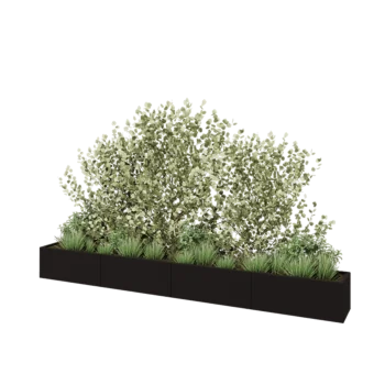 Oceľový kvetináč XXL - Obdĺžnik - 400 x 40 x 40 cm - RAL9005 matný (čierny) - So spodnou doskou