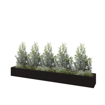 Oceľový kvetináč XXL - Obdĺžnik - 400 x 50 x 40 cm - RAL9005 matný (čierny) - Bez spodnej dosky