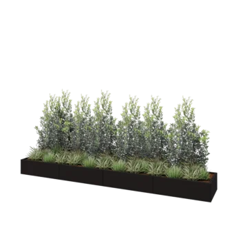 Oceľový kvetináč XXL - Obdĺžnik - 400 x 60 x 30 cm - RAL9005 matný (čierny) - So spodnou doskou