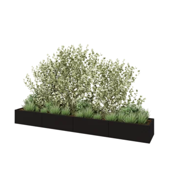 Oceľový kvetináč XXL - Obdĺžnik - 400 x 60 x 40 cm - RAL9005 matný (čierny) - So spodnou doskou