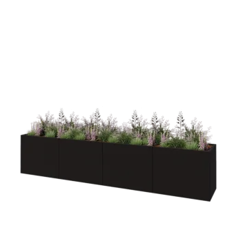 Oceľový kvetináč XXL - Obdĺžnik - 400 x 60 x 80 cm - RAL9005 matný (čierny) - Bez spodnej dosky
