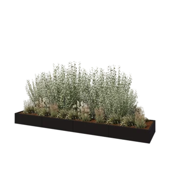 Oceľový kvetináč XXL - Obdĺžnik - 400 x 80 x 30 cm - RAL9005 matný (čierny) - So spodnou doskou