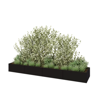 Oceľový kvetináč XXL - Obdĺžnik - 400 x 80 x 40 cm - RAL9005 matný (čierny) - So spodnou doskou