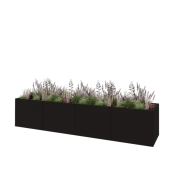 Oceľový kvetináč XXL - Obdĺžnik - 400 x 80 x 80 cm - RAL9005 matný (čierny) - So spodnou doskou