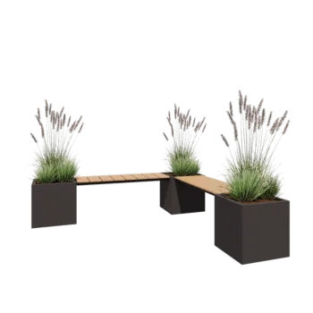 Oceľový kvetináč - Štvorec - Rohová zostava - 221,2 x 221,2 x 50 cm - RAL7016 matný (antracitová sivá) - Bez spodnej dosky - S lavičkou